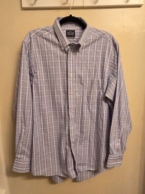 Eagle Shirtmakers Blue Red  Plaid Stretch Collar Dress Shirt Men's L Preppy